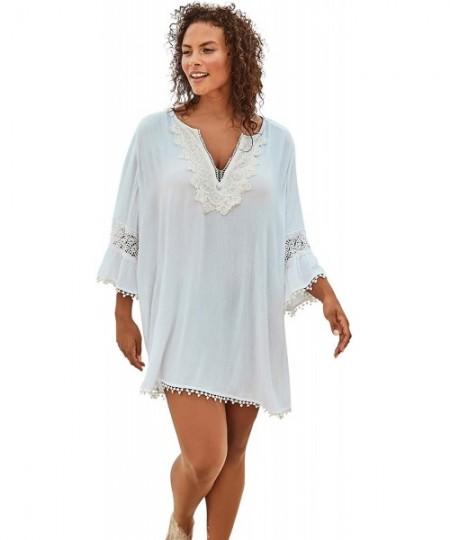 Cover-Ups Women's Plus Size Embroidered Crinkle Cover Up Swimsuit Cover Up - White (1301) - CP199LD09ER