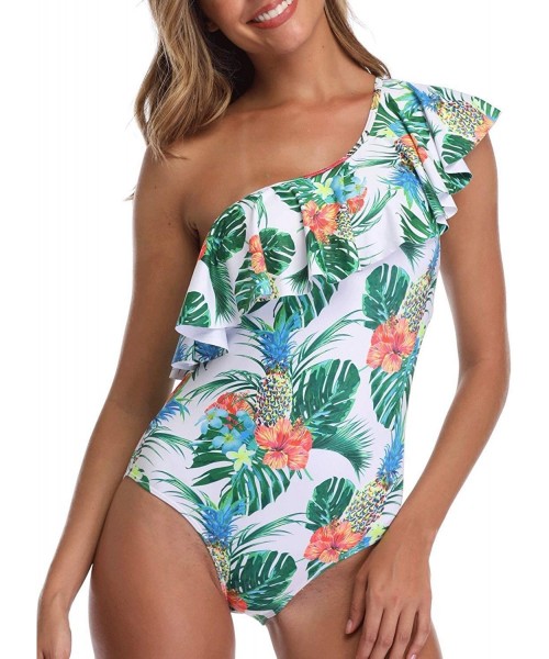 One-Pieces One Piece Swimsuits for Women Flamingo Swimwear One Shoulder Ruffled Flounce Monokini Bathing Suit - A - CH18S8CZIMT