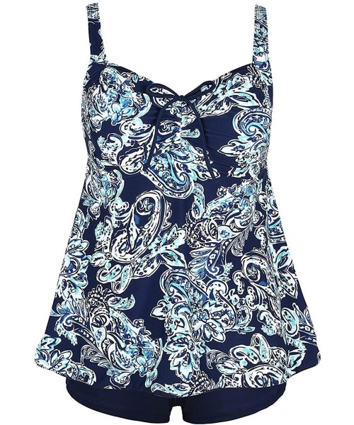 Racing Women's Plus Size Bathing Suits Paisley Print Two Piece Swimsuit Bikinis for Women Bikinis for Women Blue Floral Orint...