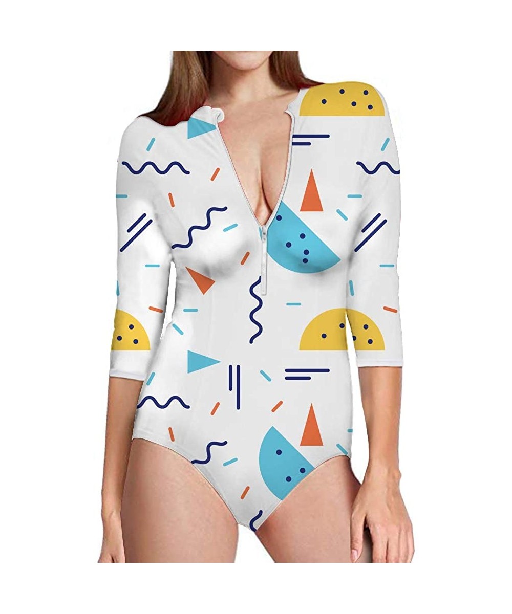 One-Pieces Vintage Floral 3D Print Women's Long Sleeve Zip Protection Surfing Swimsuit Swimwear Bathing Suits - Geometric 08 ...