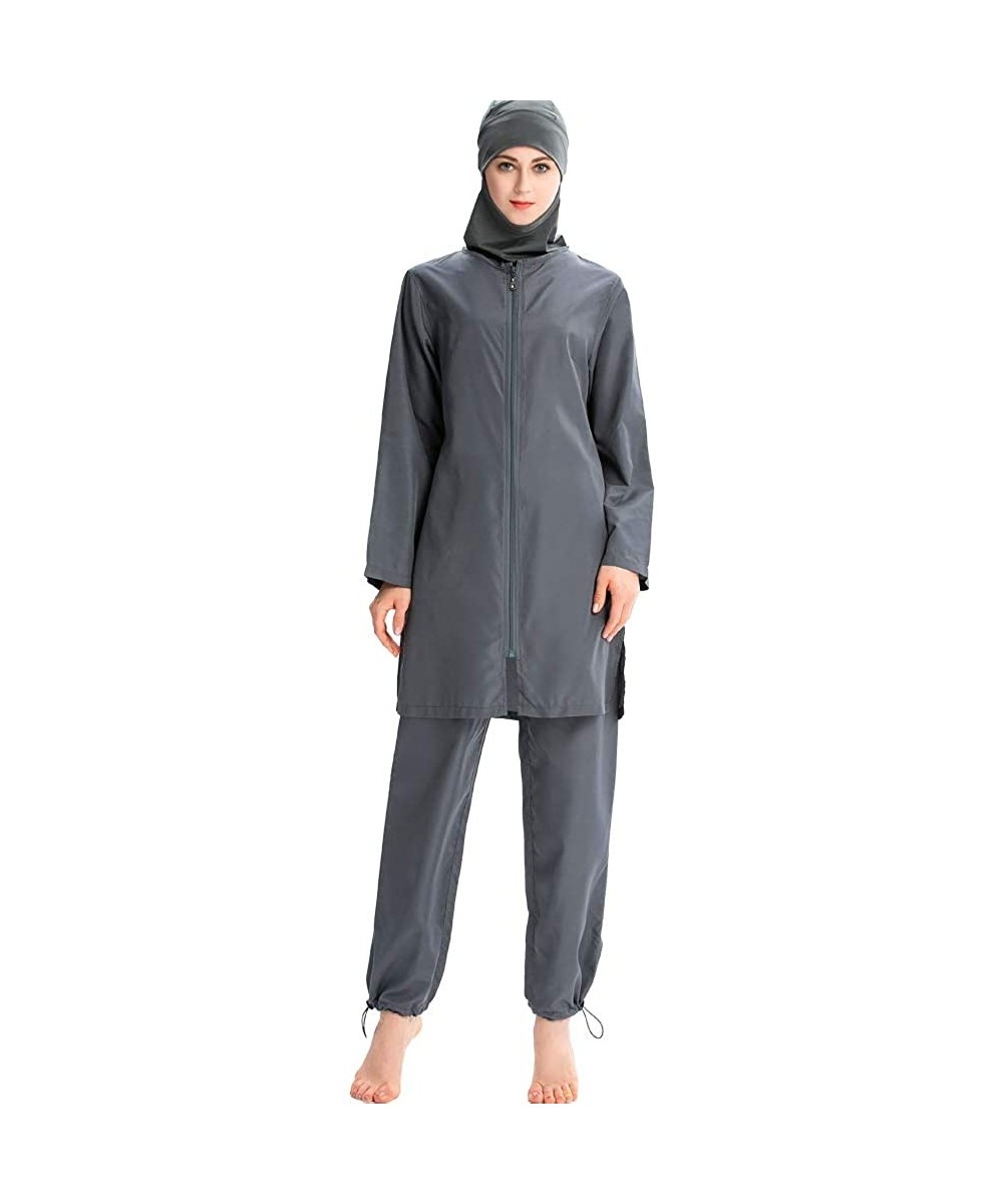 Racing Muslim Swimwear Islamic Swimsuit for Women Hijab Full Coverage Muslim Swimwear Beachwear Burkini - Grey - CU19352AZLA