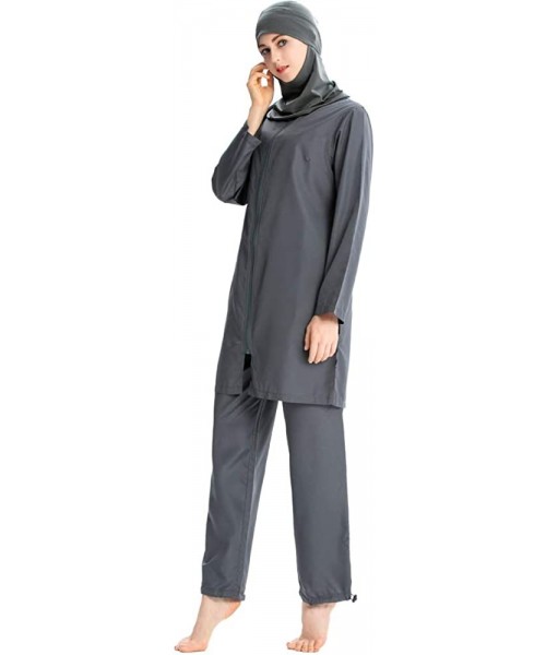 Racing Muslim Swimwear Islamic Swimsuit for Women Hijab Full Coverage Muslim Swimwear Beachwear Burkini - Grey - CU19352AZLA