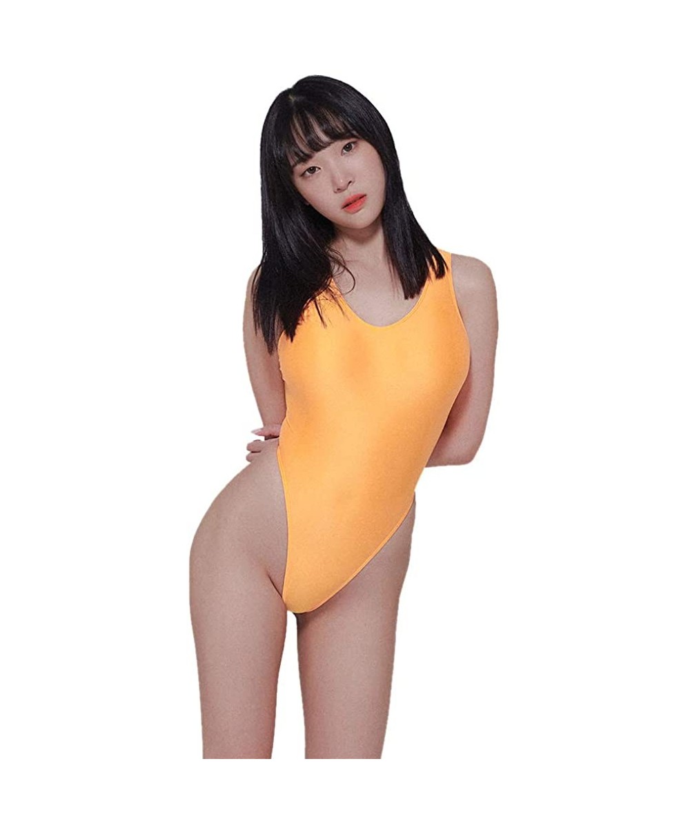 One-Pieces Women's High Cut One Piece Backless Thong Brazilian Bikini Sexy Swimwear - Orange - CW18WQXZGH5