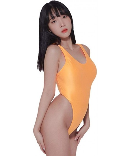 One-Pieces Women's High Cut One Piece Backless Thong Brazilian Bikini Sexy Swimwear - Orange - CW18WQXZGH5