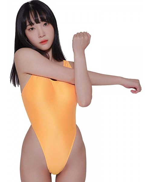 One-Pieces Women's High Cut One Piece Backless Thong Brazilian Bikini Sexy Swimwear - Orange - CW18WQXZGH5