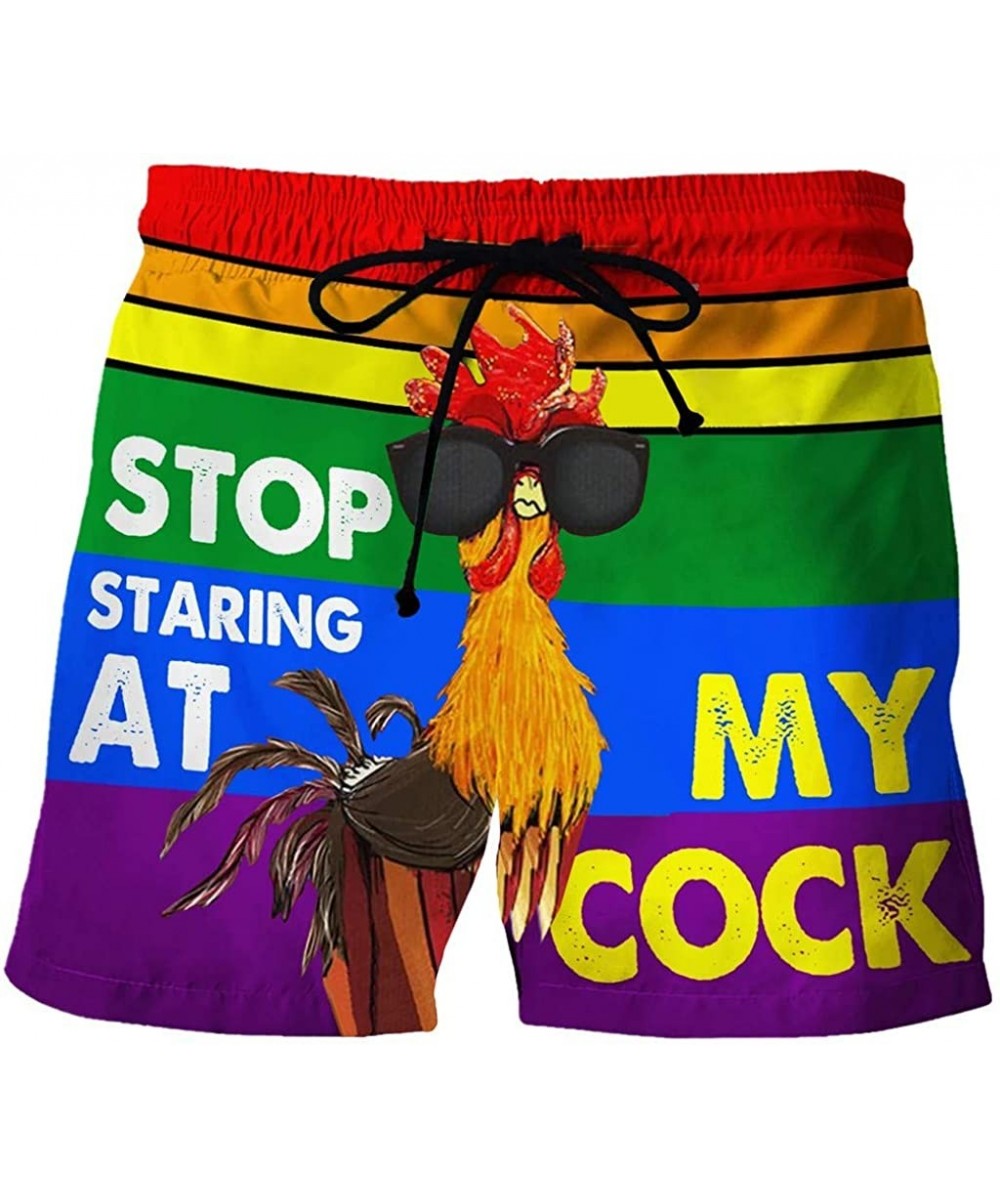 Board Shorts Mens Funny Rooster Swim Shorts Quick Dry Cock Beach Pants Summer Fun Shorts - Purple2 - CN19DHWHZHW