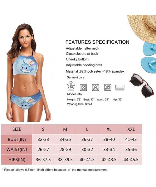 Sets Women's Girls Bikini Set Beach Swimsuit with Bandage Padded Push-Up - Cute Kawaii Baby Narwhal - CZ196SK3A5R