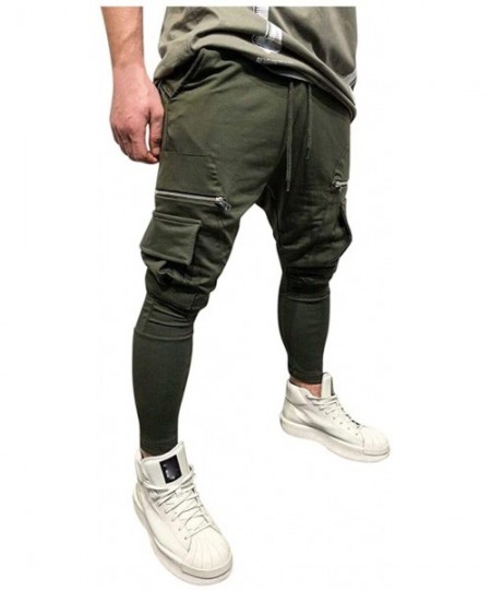 Board Shorts Joggers for Men 2019 New Slim Fit Cargo Pants Casual Workout Skinny Sweatpants with Zip Pockets - Army Green - C...