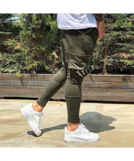 Board Shorts Joggers for Men 2019 New Slim Fit Cargo Pants Casual Workout Skinny Sweatpants with Zip Pockets - Army Green - C...