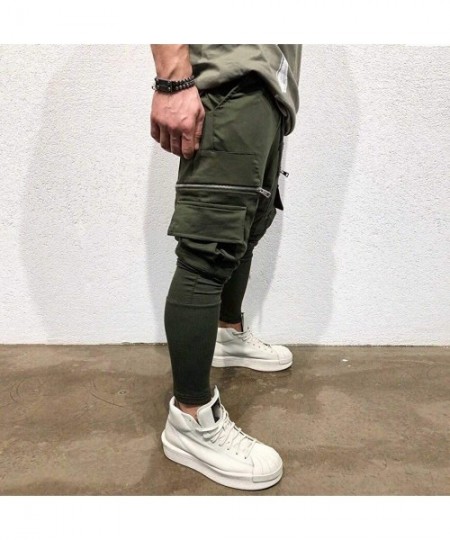 Board Shorts Joggers for Men 2019 New Slim Fit Cargo Pants Casual Workout Skinny Sweatpants with Zip Pockets - Army Green - C...