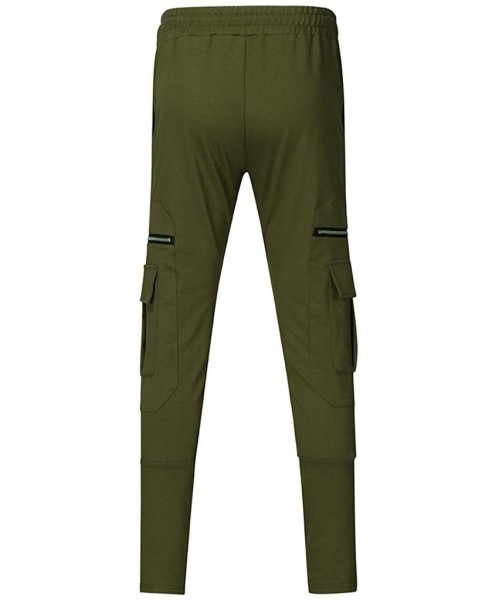 Board Shorts Joggers for Men 2019 New Slim Fit Cargo Pants Casual Workout Skinny Sweatpants with Zip Pockets - Army Green - C...