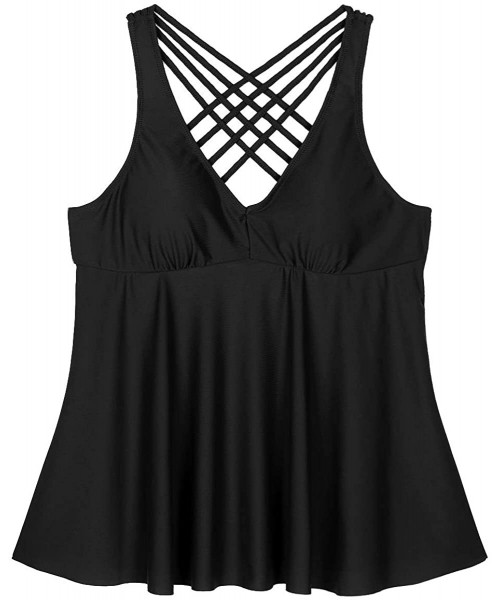 Tankinis Women's Tankini Swimsuits Flowy Swimdress Crossback Modest Swim Tankini Top - Black - CE18W2U8WN7