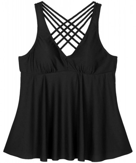 Tankinis Women's Tankini Swimsuits Flowy Swimdress Crossback Modest Swim Tankini Top - Black - CE18W2U8WN7