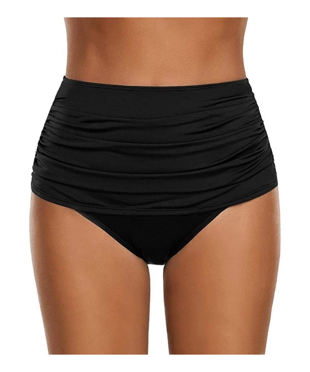 Bottoms Summer Hot! Women's High Waisted Swim Bottom Ruched Bikini Tankini Swimsuit Briefs - Black - CE18EXRIZ9E