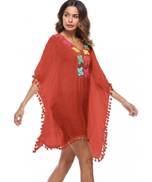 Cover-Ups Summer Women's Bathing Suit Cover Up Beach Bikini Swimsuit Swimwear Crochet Dress (Free Size- Orange) - Orange - CF...