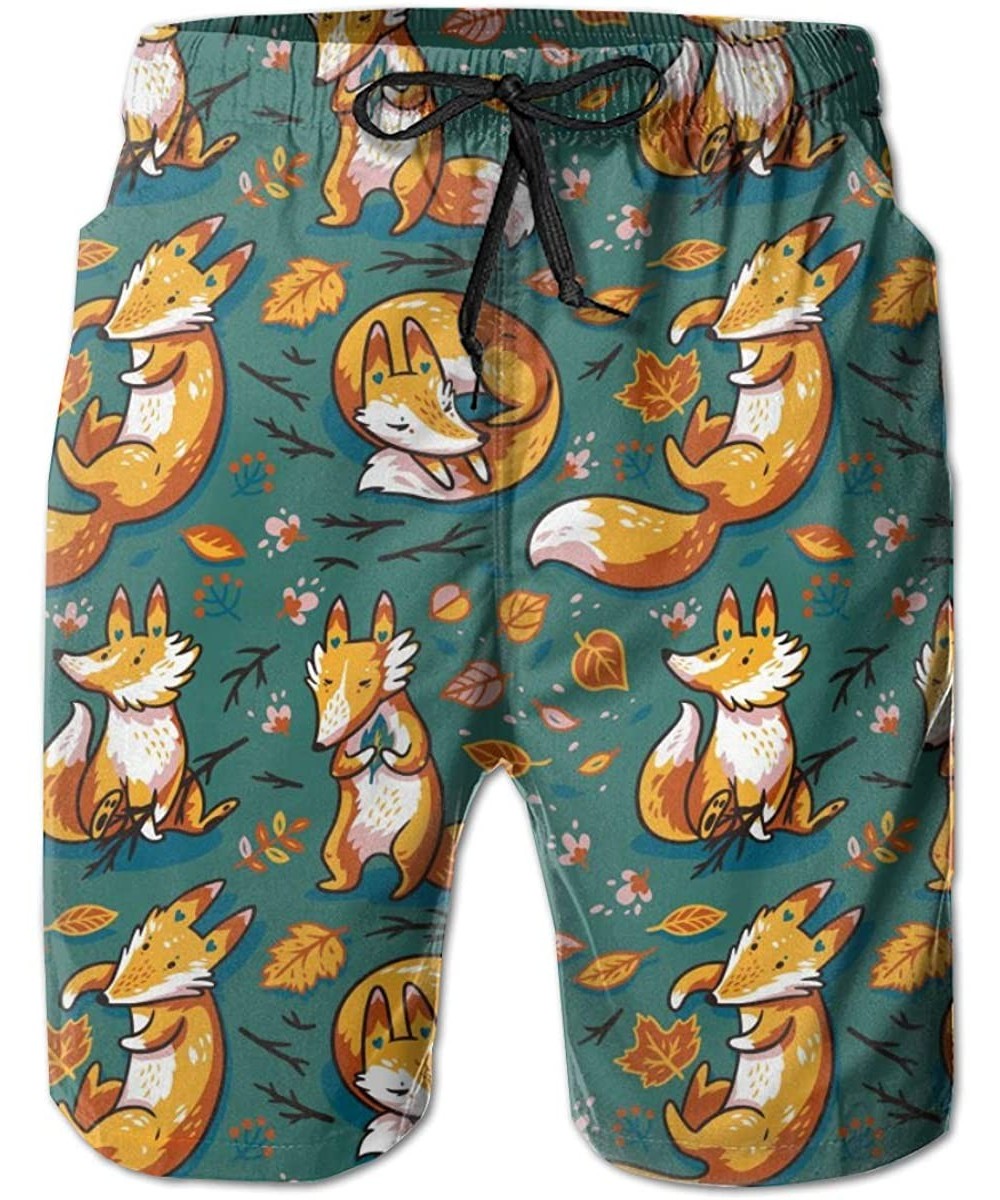 Board Shorts Cute Cartoon Foxes Mens Quick Dry Beach Board Swim Trunks Shorts - C9195WT04HQ