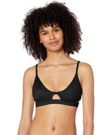 Tops Women's Solid Knot Bralette Bikini Top - Black - CF18I9ACRK5