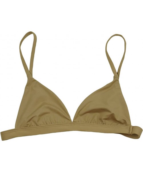 Tops Women's Cross Back or Classic Triangle Double Layered Swim Top Bra Non Padded Wireless - Beige - CH18CY8RW82