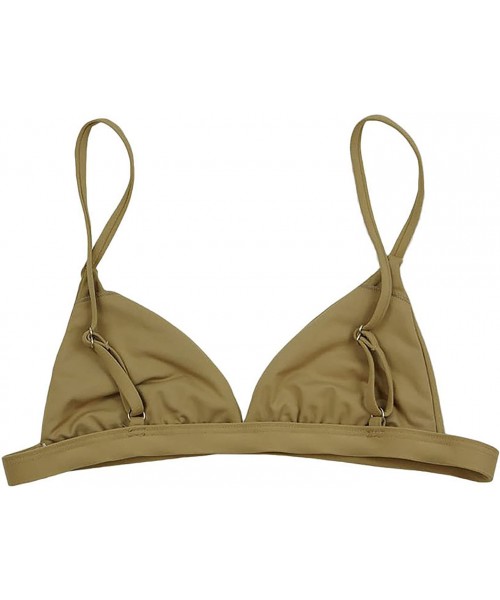 Tops Women's Cross Back or Classic Triangle Double Layered Swim Top Bra Non Padded Wireless - Beige - CH18CY8RW82