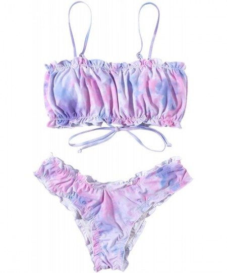 Sets Women Tie Dye Bandeau High Cut Cheeky 2 Piece Bikini Set Swimsuits - Tie Dye - CZ19CD28544