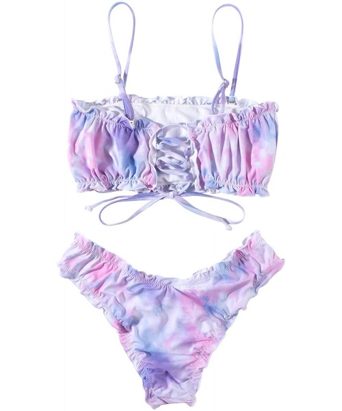 Sets Women Tie Dye Bandeau High Cut Cheeky 2 Piece Bikini Set Swimsuits - Tie Dye - CZ19CD28544