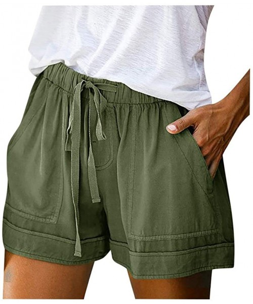 Cover-Ups Womens Comfy Drawstring Splice Casual Elastic Waist Pocketed Loose Shorts Pants Mens Running Shorts - Army Green - ...