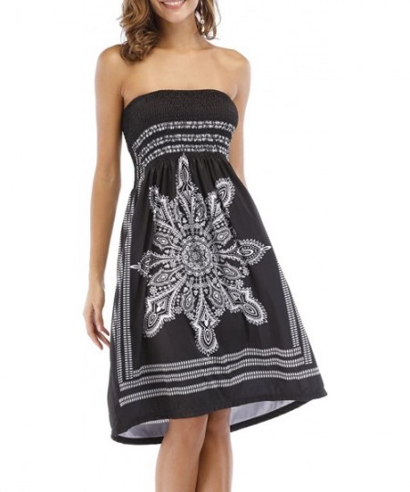 Cover-Ups Women's Strapless Floral Bohemian Casual Mini Beach Dress Cover-ups Dress - Black - C5182SLESYE