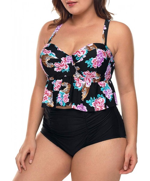 Sets Womens Plus Size Strap Peplum Tankini Two Piece Bathing Suit Swimwear - Peony - CK18M223YC5