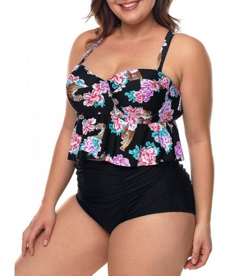 Sets Womens Plus Size Strap Peplum Tankini Two Piece Bathing Suit Swimwear - Peony - CK18M223YC5