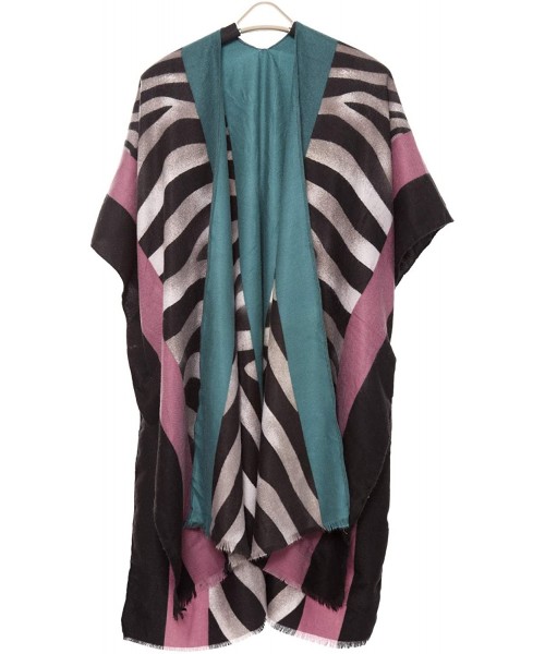 Cover-Ups Women's Fall Zebra w. Color Lined Print Silky Topper/Cover Up/Kimono Side Slit Open Front Outwear Beachwear Dress B...