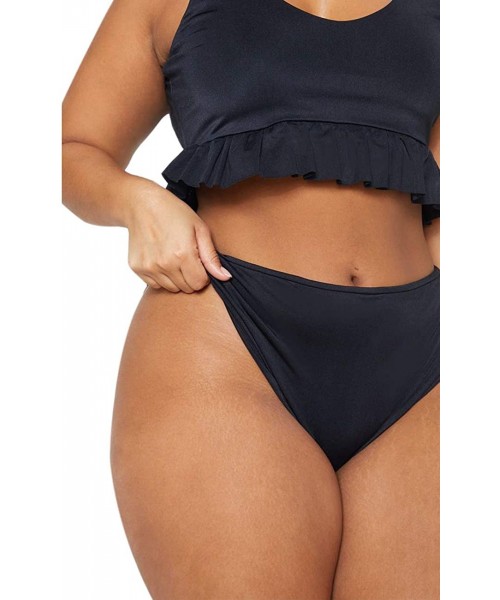 Sets Women's Plus Size Two Piece Swimsuits with Frill Hem Bikini Tops High Waist Boyshort Bottom - Black - CJ194UL55CU