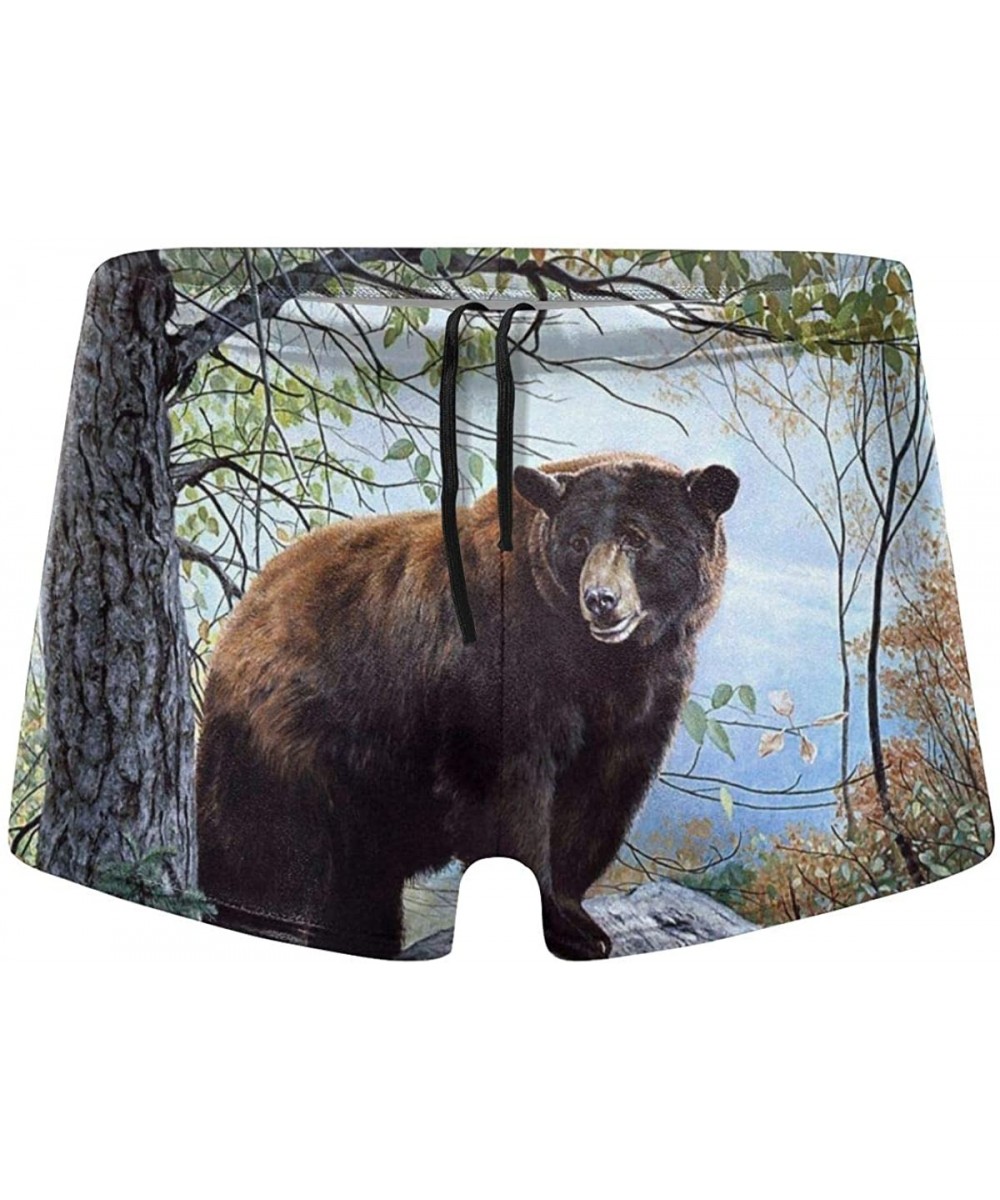 Racing Men's Swim Trunks Brown Bear Under The Tree Quick Dry Boxer Trunks Breathable Swim Trunks Briefs - CY19E8QO47I