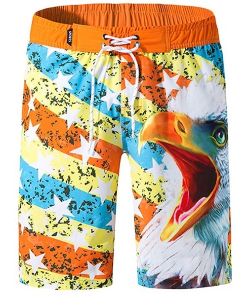 Racing Men's Breathable Swim Trunks UAS Flag Eagle Print Patriotic Surfing Surfing Board Trunks Zulmuliu - Orange - CP18N6XO927