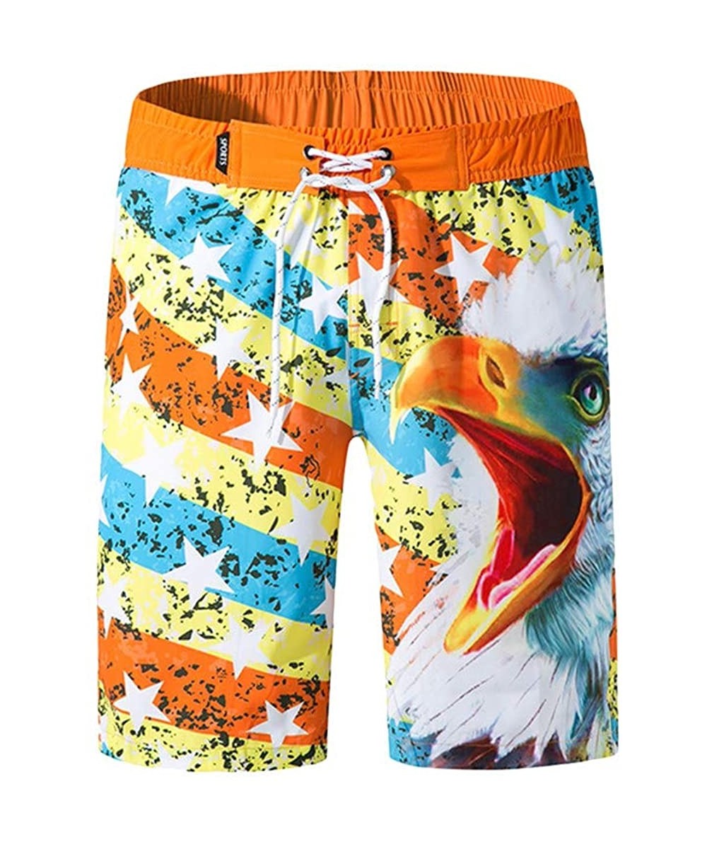 Racing Men's Breathable Swim Trunks UAS Flag Eagle Print Patriotic Surfing Surfing Board Trunks Zulmuliu - Orange - CP18N6XO927