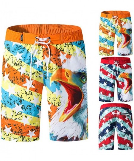 Racing Men's Breathable Swim Trunks UAS Flag Eagle Print Patriotic Surfing Surfing Board Trunks Zulmuliu - Orange - CP18N6XO927