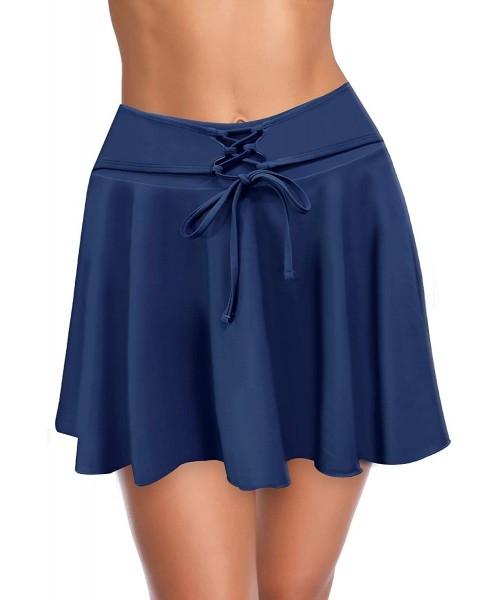 Bottoms Women's Swim Skirt Swimdress High Waisted Bikini Bottom Swimsuit - Blue - CT18ZCUEZRG