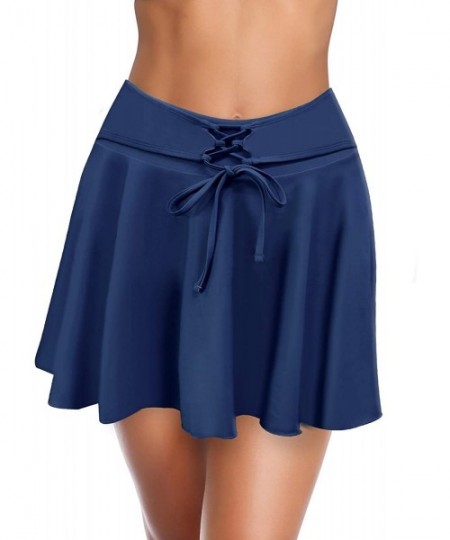 Bottoms Women's Swim Skirt Swimdress High Waisted Bikini Bottom Swimsuit - Blue - CT18ZCUEZRG