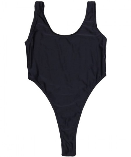 One-Pieces Womans Thong Leotard Swimsuit High Cut One Piece Bathing Suit Tankini Lingerie - Black - C818LG73MUE