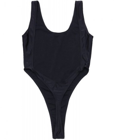 One-Pieces Womans Thong Leotard Swimsuit High Cut One Piece Bathing Suit Tankini Lingerie - Black - C818LG73MUE