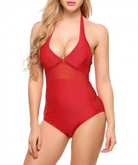 Sets Women's One Piece Pure Color V Neck Tummy Control Swimsuits Swimming Suit Bathing Suits Monokinis - 7114-wr - CH1833RIOOT