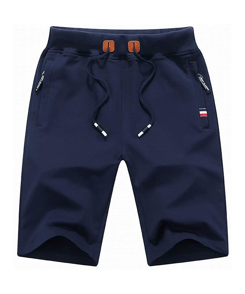 Trunks Men's Summer Elastic Waist Casual Short Stretch Cotton Pocket Shorts Daily Wear Walking - Blue 16 - C219C4EAA8Y