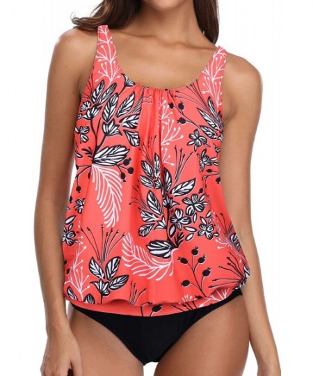 Sets Blouson Tankini Swimsuits for Women Modest Bathing Suits Two Piece Loose Fit Swimwear - Red Floral - CX19656AOAR