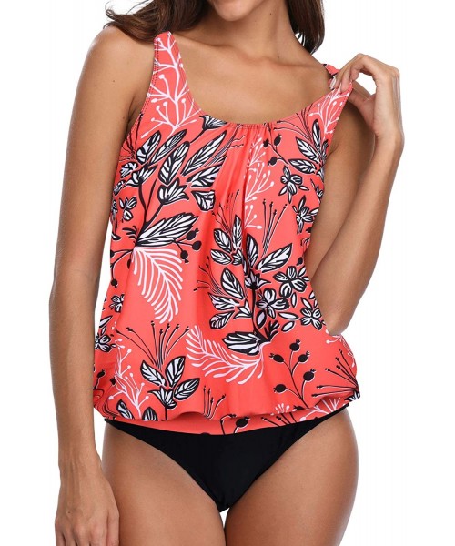 Sets Blouson Tankini Swimsuits for Women Modest Bathing Suits Two Piece Loose Fit Swimwear - Red Floral - CX19656AOAR