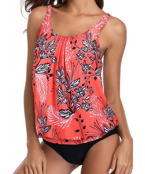 Sets Blouson Tankini Swimsuits for Women Modest Bathing Suits Two Piece Loose Fit Swimwear - Red Floral - CX19656AOAR