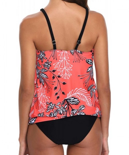 Sets Blouson Tankini Swimsuits for Women Modest Bathing Suits Two Piece Loose Fit Swimwear - Red Floral - CX19656AOAR