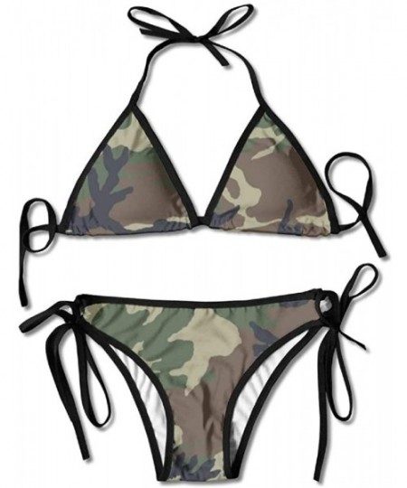 Sets Women's Two Pieces Bikini Set Swimsuit Bathing Suits Padded Top Side Bottom Tie Swimwear Army Camouflage 3d Print - CC18...