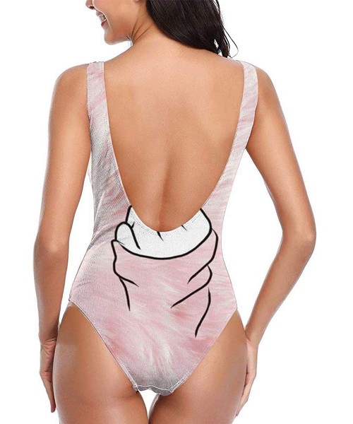 One-Pieces Women's One-Piece Swimsuit Korean Finger Heart Sign Pink Monokini Bathing Suit Swimwear - CW190SN84R3