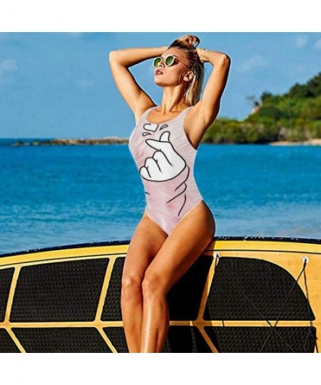 One-Pieces Women's One-Piece Swimsuit Korean Finger Heart Sign Pink Monokini Bathing Suit Swimwear - CW190SN84R3