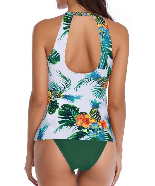 Tankinis High Neck Tankini Swimsuits for Women Halter Bathing Suits Two Piece Floral Print Swimwear - Green - C818XNNL9UL