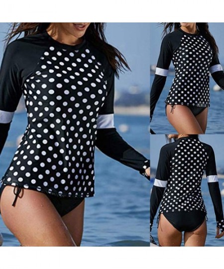 Rash Guards Women's Long Sleeves Rash Guard Athletic Swimsuit UPF 50+ Tankini Sets - Black - C818TWOI8YY